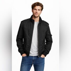 H&M Men’s Black Bomber Jacket Quilted Zip-Up 46R Winter Casual